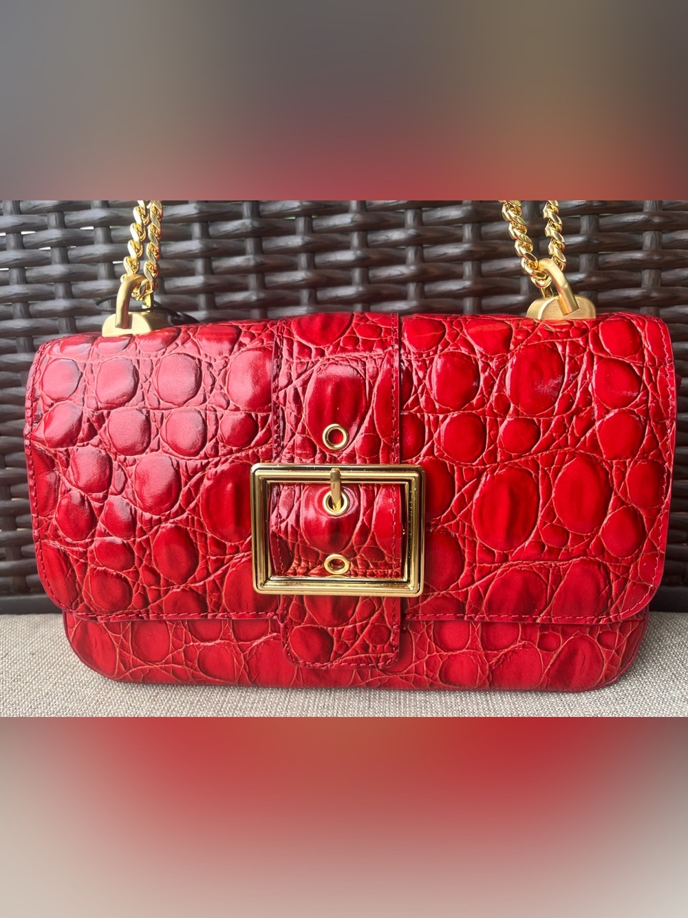 NWT Brahmin ROSA in SRIRACHA VANDERBILT Convertible Chain & Leather Strap Bag